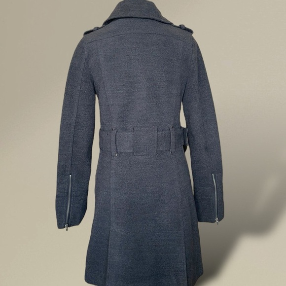 Ellen Tracy Charcoal Military Trench Overcoat Side Full Zip Belted Pea Coat Sz M - Picture 3 of 12